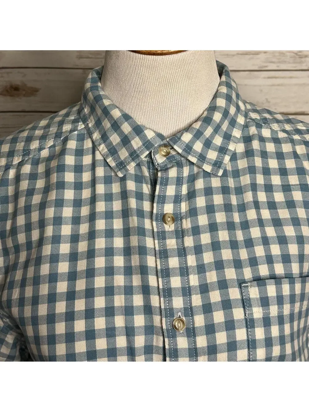 The North Face blue white gingham short sleeve button-up shirt Medium gorpcore